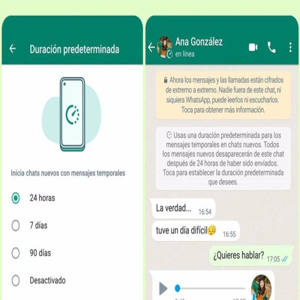 Una nueva funcion de whatsapp permite guardar mensajes temporales